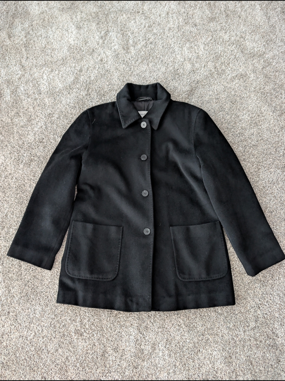 Calvin Klein Vintage 65% Angora Wool Car Coat Black Minimalist Jacket Sz 10 - Picture 1 of 10